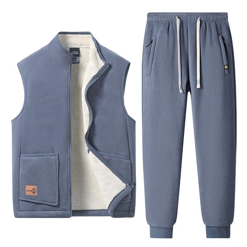 Autumn New Lambswool Stand-up Collar Vest Male Middle-aged and Elderly Warm Coat Arctic Velvet Outside Wear.