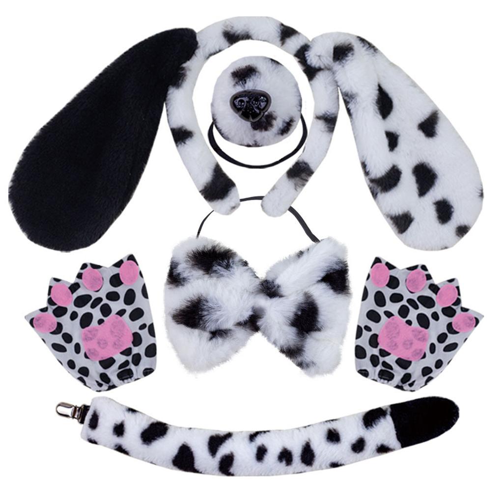 Animal Ear Headband for Child Spotted Dog Headband/Bowtie/Tail Stage Suit for Kids Halloween Cosplay Party Costume Set