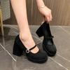 2025 Women's Thick Bottom Round Head Buckle Shallow Mouth Fashion High Heels Woman All Comfortable Non-Slip Breathable