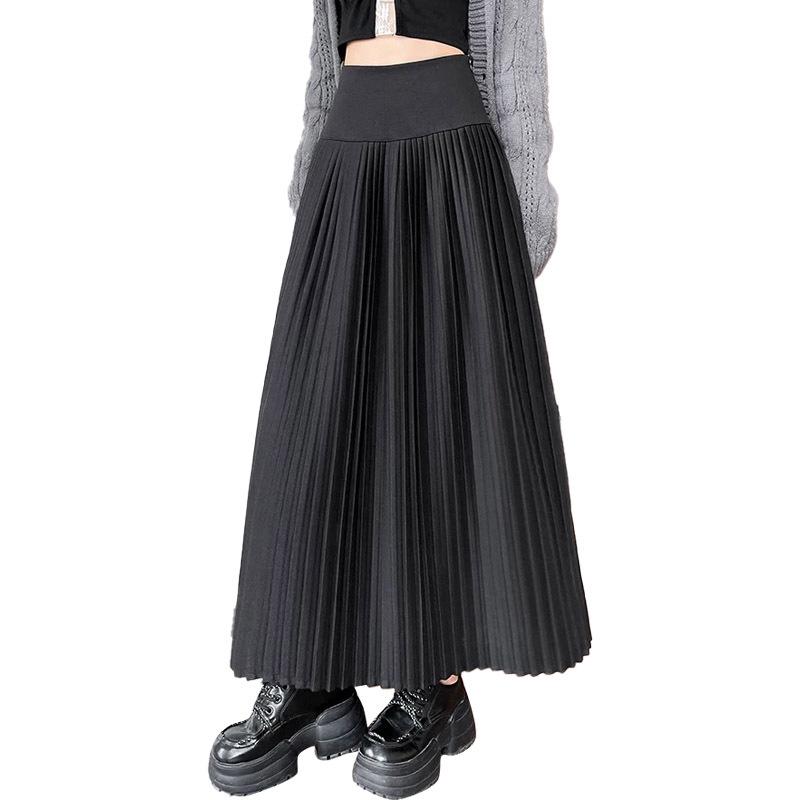 Maternity Woolen Pleated High-Waisted A-Line Long Skirt for Autumn/Winter 2026