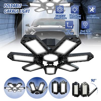 Foldable 120W Led Garage Lights E26/E27 Lamp Adjustable Multi Panel Industrial Bulb for Warehouse Workshop Gym Ceiling Light