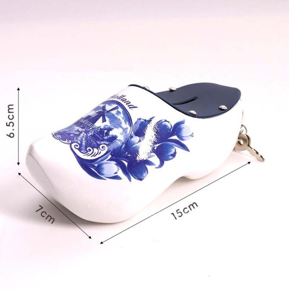 Miniature Wooden Shoes Piggy Bank 15cm Coin Saving Box Wooden Clog Piggy Bank Indoor Use