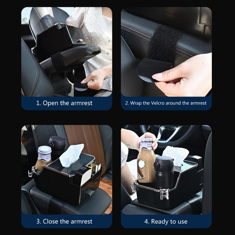 Multifunktionaler Auto-Armlehnen-Aufbewahrungsbox-Wasserbecherhalter, universeller Armlehnen-Taschentuchhalter fürs Auto mit Getränkehalter