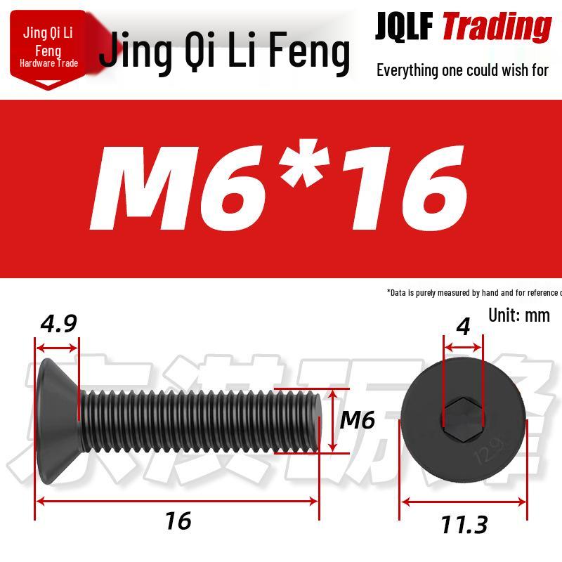 12.9 Grade High-Strength Blackened Alloy Steel Countersunk Hex Socket Head Bolt, ISO10642, Full Thread