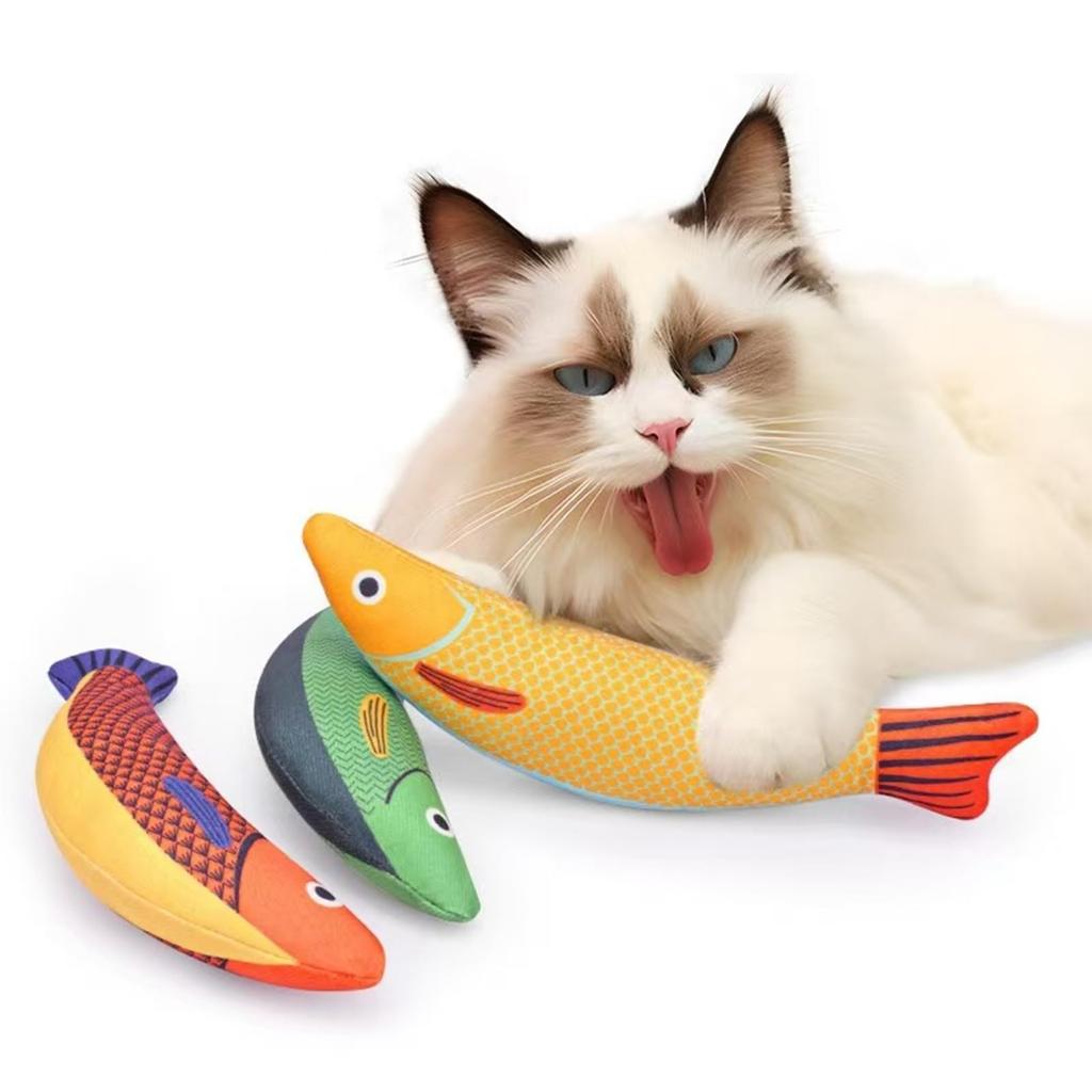 Seiunn Cat Toys, Catnip Toys, Chew Toys, Plush Toys for Cats, Solitary Play, Stress Relief, Exercise, Claw Polisher, Fish-Shaped, with Catnip, Set of