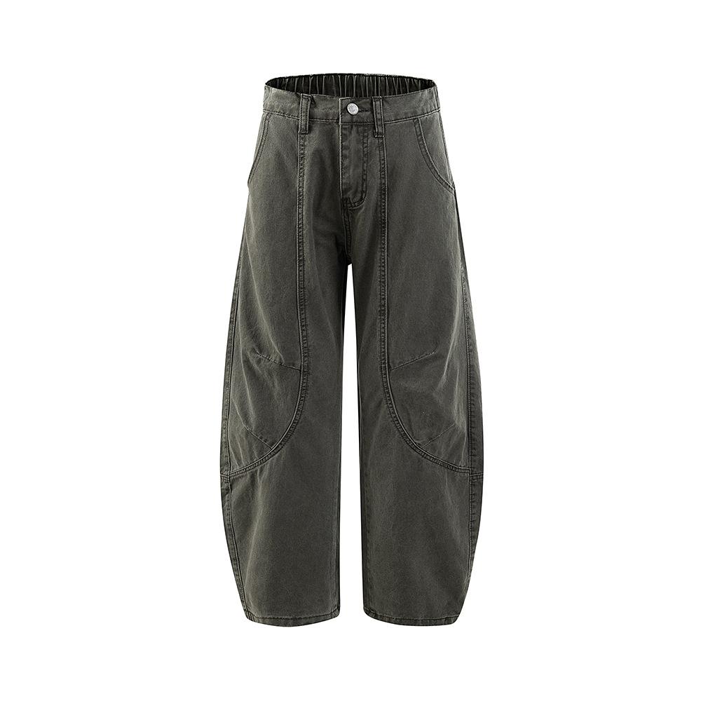 American retro scimitar pants washed silhouette deconstruction design sense casual pants men and women ruffian handsome long pants mopping pants