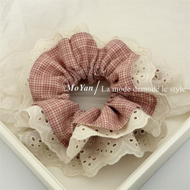 Fashionable and Sweet Check-patterned Fabric Hair Band with A Big Hairpin and A Headband for A Chic Ponytail