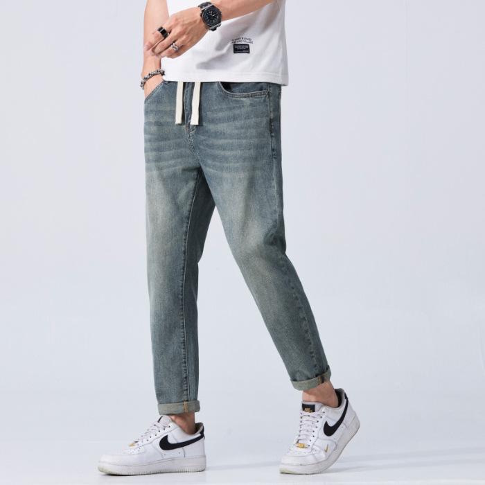 

Весенне-летние тонкие джинсы-девятиточки для мужчин, зауженные брюки-девятиточки для мужчин в стиле кэжуал 38 синий