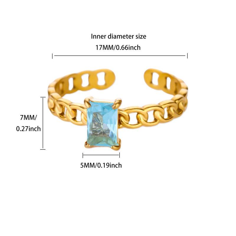 Color square zircon December birthday stone chain ring women's light luxury retro high sense personality versatile