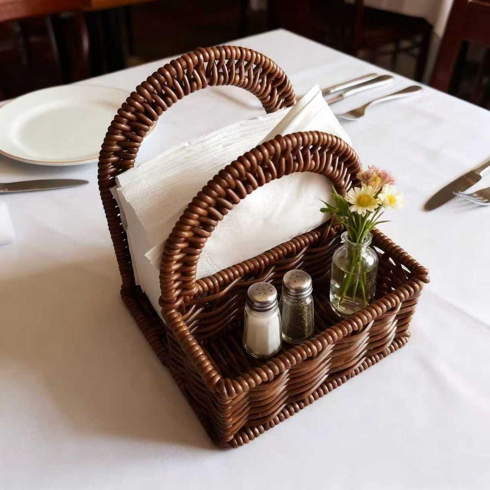 Decorative Imitation Rattan Napkin Holder Plastic Desktop Tissue Holder Dining Table