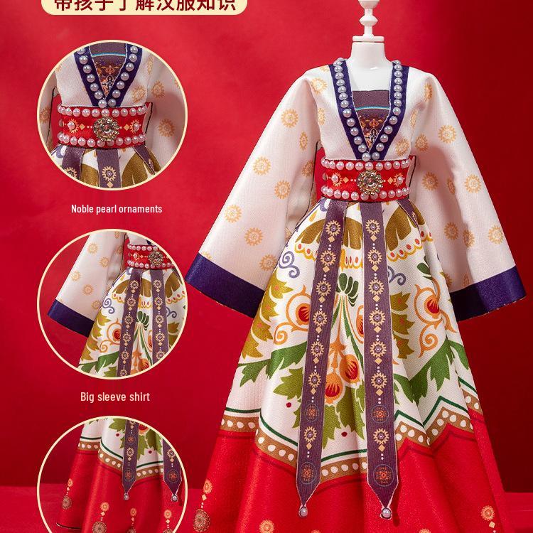 Children's DIY Fashion Design Hanfu Doll Set - Birthday Gift for Girls Ages 6-10, Features 7 Chinese Style Dress-Up Options