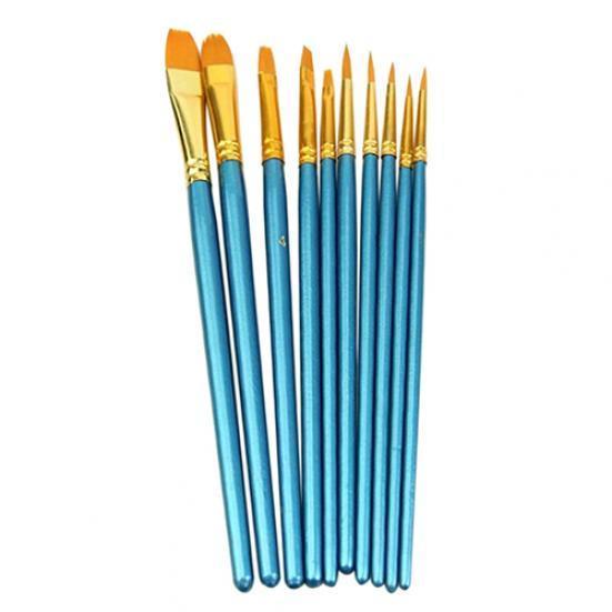 10x Round Pointed/Flat Tip Nylon Hair Acrylic Watercolor Artist Paint Brush Set