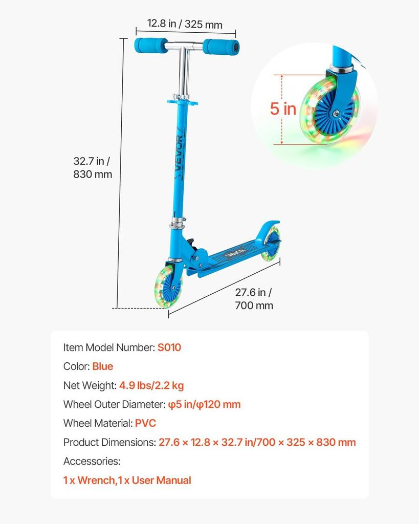 Kick Scooter for Kids Ages 3+, 2-Wheel Toddler Scooter with Light-Up Wheels, Adjustable Height Handlebar, Wide Anti-Slip Deck, Foldable Lightweight