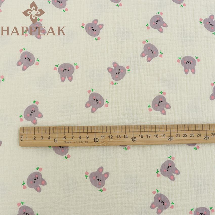 HAPPEAK Soft Muslin Fabric Cotton Double Gauze Custom Print Rabbit Gauze Fabrics Material for Apparel Crafts