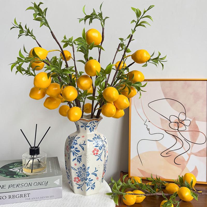 Artificial Lemon Branch with 5 Lemons - Home Decor & Photography Prop