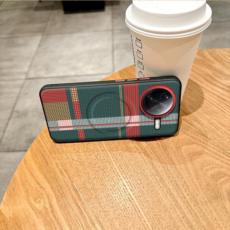 For Redmi K80 Pro Case Red Green Stripe Pattern Leather Magsafe Individual Metal Keys Matte Anti-Slip Grip Soft Cover