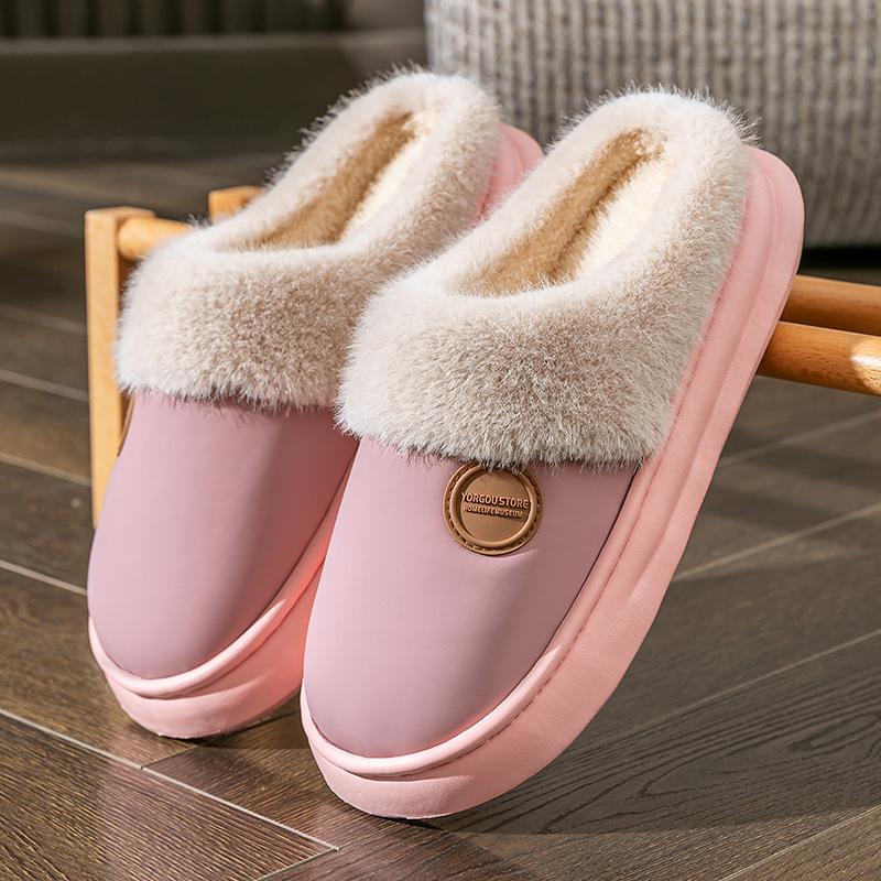 Cotton slippers winter women's new home thick bottom non-slip warm waterproof outer wear cotton drag men's slippers