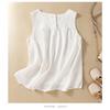 Summer Literature Loose Solid Color Cotton Linen Round Neck Sleeveless T-shirt for Women's Vest Top