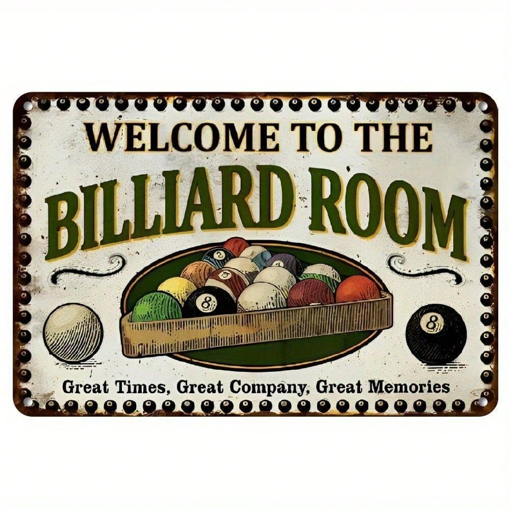 Винтажная алюминиевая жестяная вывеска «Бильярдная» Декор для мужской комнаты Гаража разноцветный