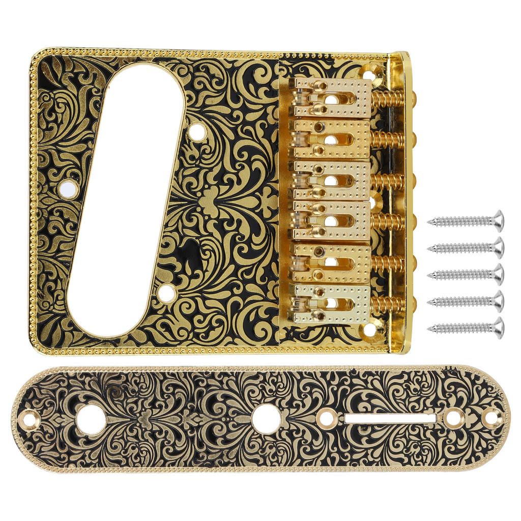 Carved Pattern Electric Guitar Bridge 6 Saddles Tailpiece Electric Guitar Accessories