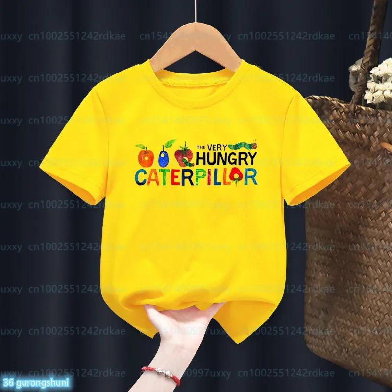Newly Kids T-Shirt Funny The Very Hungry Caterpillar Cartoon Print Tshirts For Boys Summer Cute Boys/Girls Yellow Tshirt Top
