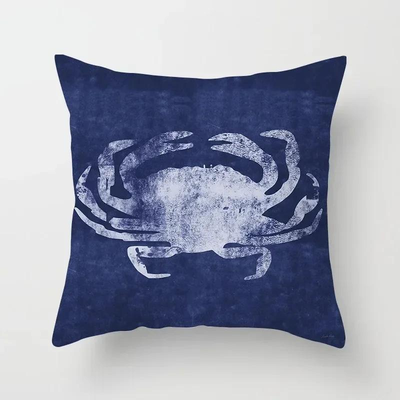 Blue Marine Life Print Pattern Cushion Cover Car Living Room Sofa Cushion Cover Luxury Home Decoration Pillow Cover