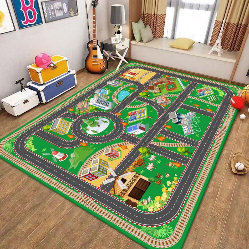 Fun Overview View of the Urban Road Carpet  Living Room Decor Sofa Rug Kid's Play Mat Bedroom Bedside Rug Kid Room Mat Doormat