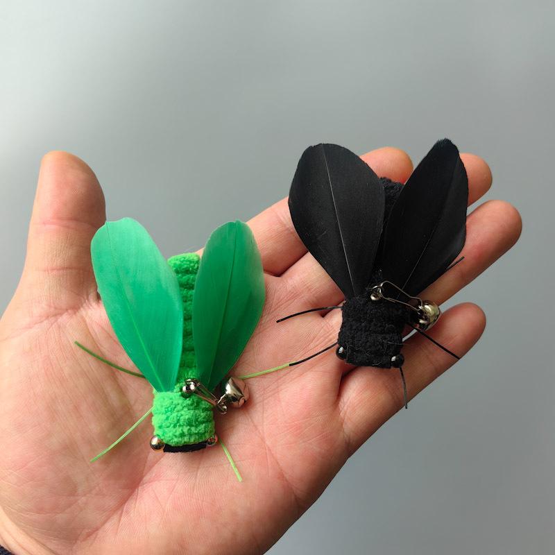 2pcs Artificial Insects Cat Teasing Stick Change Head Toy Pet Feather Wings Toys