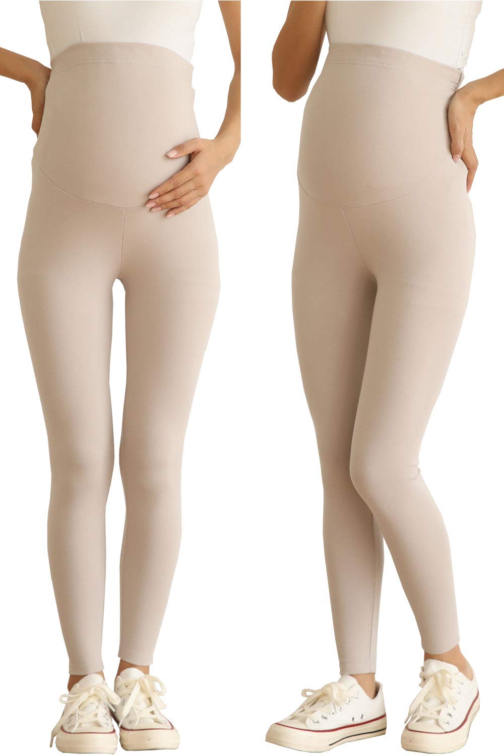 

Munny Maternity Leggings with Adjustable Elastic Waist, Cotton, Sizes S, M, L, and LL (Gray Beige, S-M)