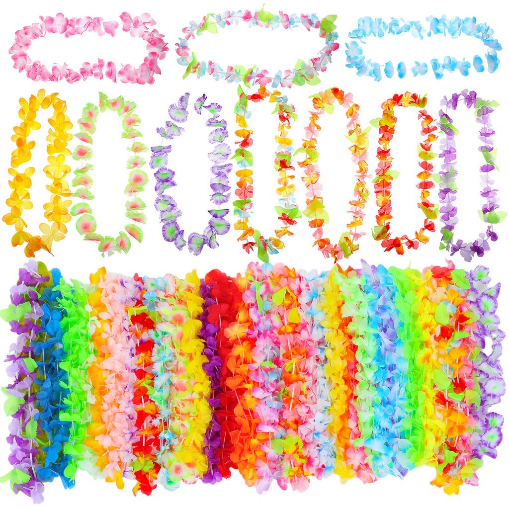 36Pcs Hawaiian Flower Garland Artificial Lei Wreath for Tropical Party Decor Room Wall Hanging Necklace Craft DIY Hair Clip