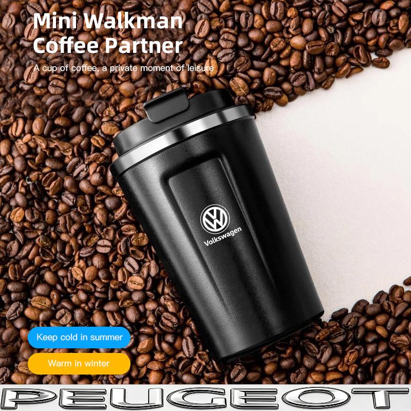 hijk1 Car Cafe Coffee Mug 380ML Stainless Steel Thermos Mug For VW Golf Tiguan T-Roc Polo Passat ID.4 T-Cross ID.3 Taigo ID.7 Atlas