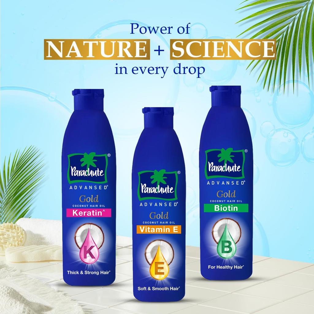 Parachute Advansed Gold Hair Oil With Vitamin E For Long Soft Hair, 300ml, No Paraben Or Silicone, Nourishes & Repairs All Hair Types