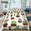 Cartoon Cactus Duvet Cover Green Plants Succulents Bedding Duvet Cover Kids Teens Nature Art Soft Microfiber Bedroom Decorative