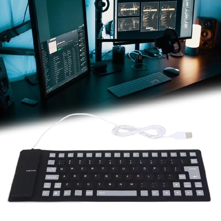 Rolls up Silicone Keyboards 85Keys USB Wireds Silents and Flexible for Comfortable Typing on Laptops and PC Waterproof