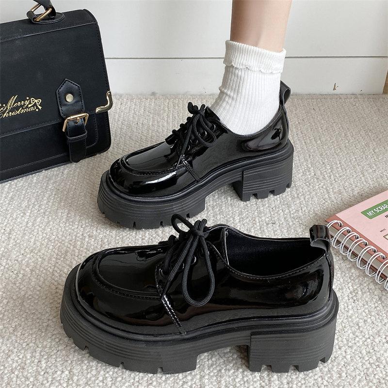 Fashion 2024 Women Summer New Black Platform Flats Shoes Women Loafers Slip On Lolita Shoes Designer Casual PU Leather Oxfords Shoes