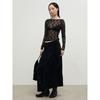 Anggae Asymmetric Washed Velvet Shirring Skirt Black