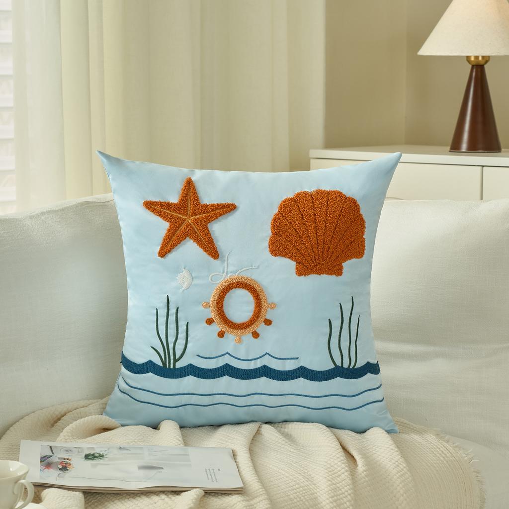 Beach Sea Ocean Octopus Coral Embroidered Pillow Cover Cushion Cover Cotton Pillowcase Flora Sofa Bedroom Home Decor