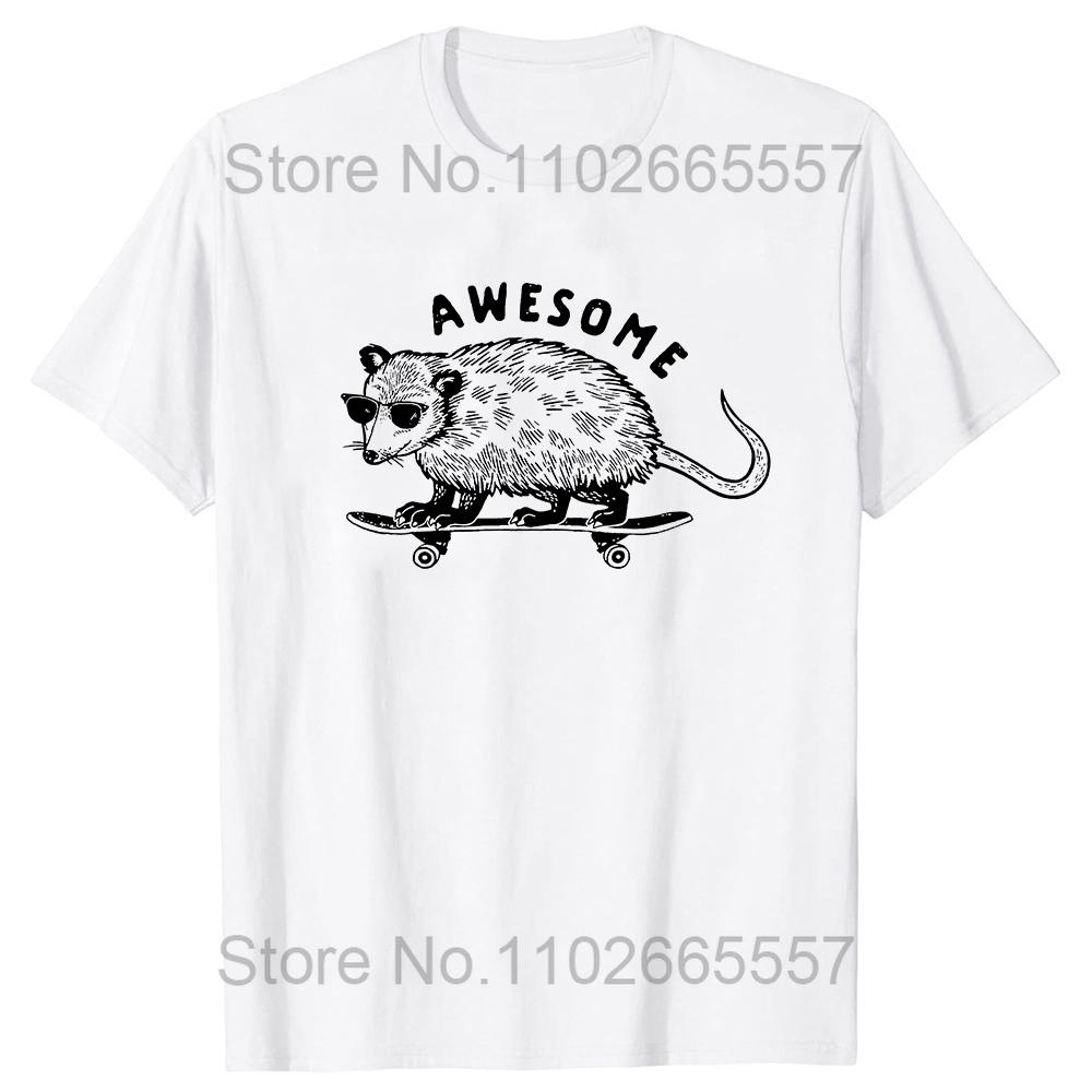 Possum Playing Electric Guitar Animal Music Musician T Shirts Summer Raccoon Rat Cotton Streetwear Birthday Gifts Tshirt Unisex