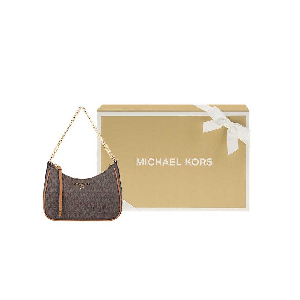 Michael Kors MK Jet Set Charm Monogram Kovový řetěz Plátěná taška přes rameno Dámská taška přes rameno Tmavě hnědá 32H1GT9C1B-BRN-ACORN