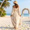 Women's Off Shoulder Tie Print Long Sleeve Fitted Casual Midi Dress