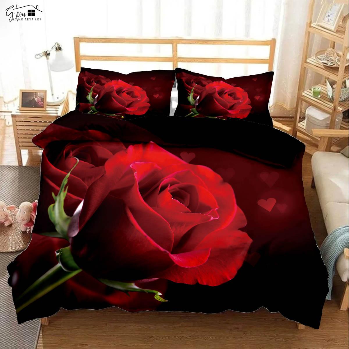 

Черный ретро красный розы 3D принт пододеяльник пасторальный стиль День святого Валентина комплект постельного белья наволочка пододеяльник комплект из трех предметов US 264x228cm 3PCS