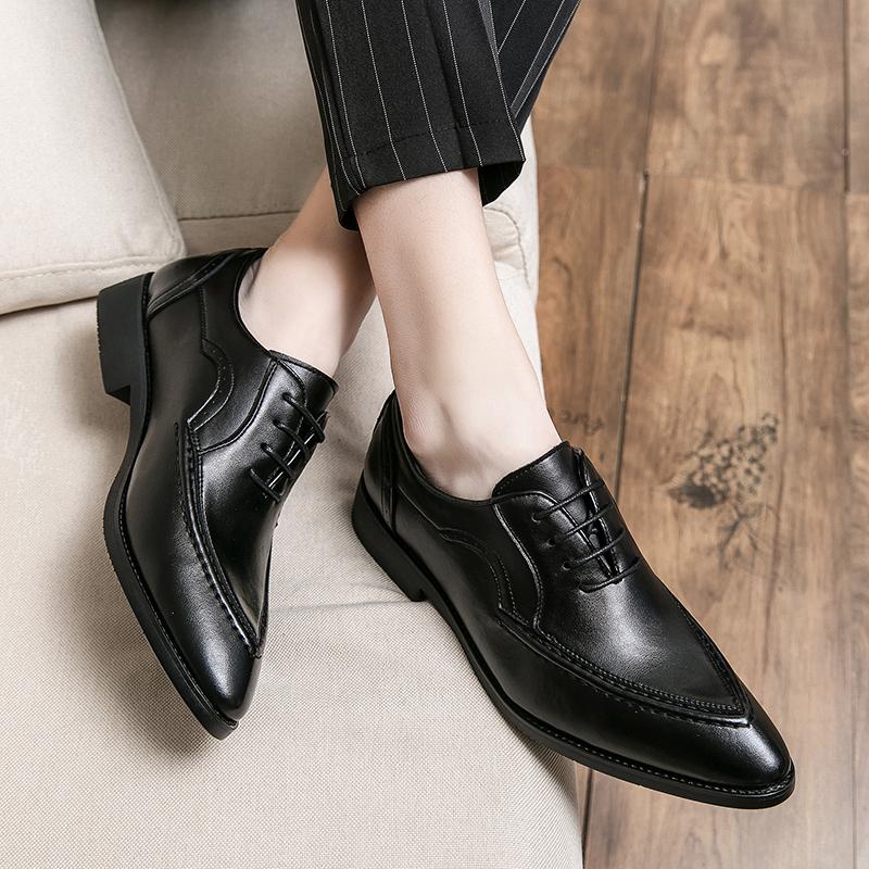 Spring Autumn New Men's Pointed True Leather Shoes Banquet Dress Shoes Lace Up Loafers Men's Business Casual Shoes Free Delivery
