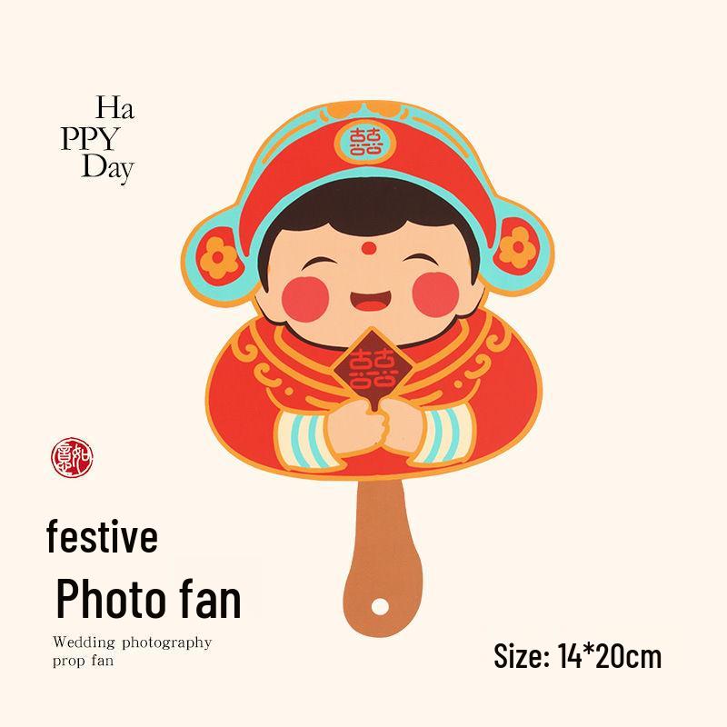 Red Goldfish Happy Doll Wedding Handheld Fan for Children s Portrait Photography Props