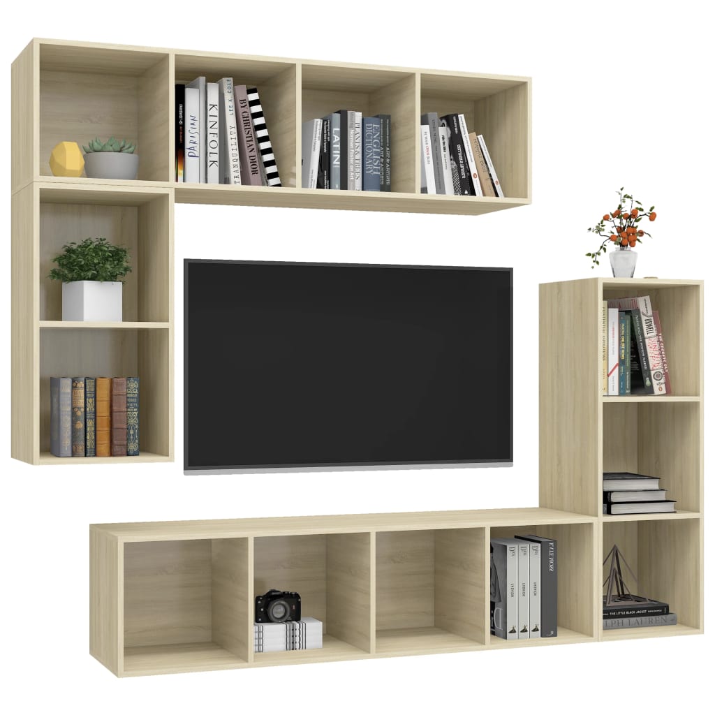 4 Piece Wall Mounted TV Cabinet Set in Sonoma Oak Effect Particleboard