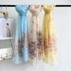 1116 New Summer Atmosphere Light Blue Floral Silk Scarf Women's Literary Temperament Thin Shawl Scarf Sunscreen Yarn