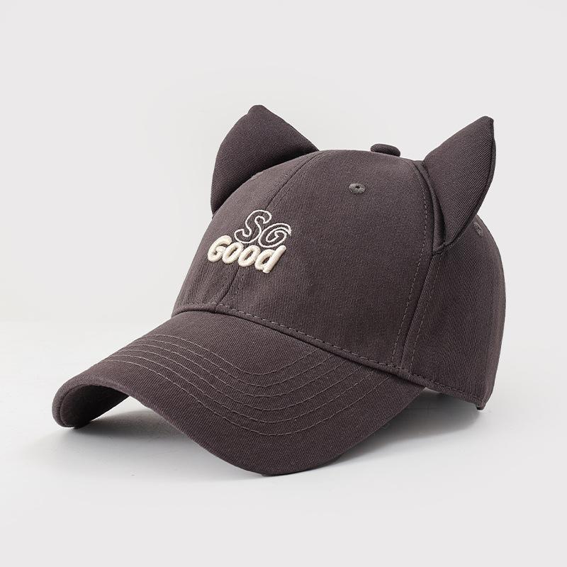 Spring and summer hat women's cute sweet cat ears baseball cap high quality letter embroidered big head circumference cap