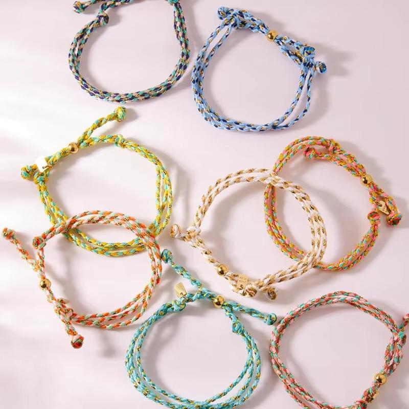New Design Fashion Stainless Steel 18K Gold Plated Colorful Braided Rope String Bracelet