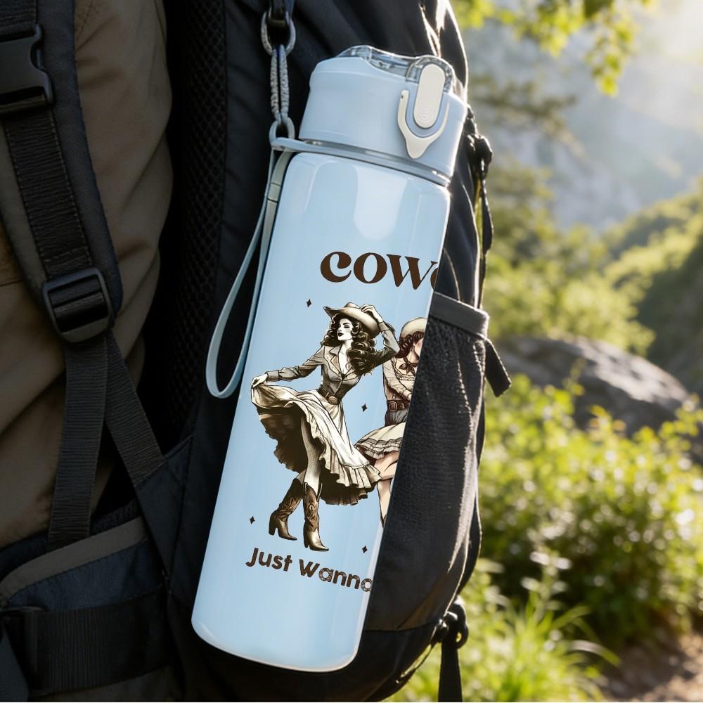 1PC Vintage Cowgirl Horse Riding 750ml Color Plastic Sports Water Bottle Leakproof Flip Straw Lid Suitable for Sports Office Home Use