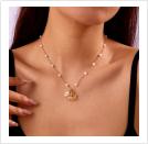 Boho Style Gold Color Coin Charm for Women Imitation Pearl Beaded Chain Necklace Summer Vacation Beach Jewelry Accessories