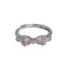 Pink Girl Love Bow Open Ring Niche Light Luxury High Sense Inlaid Zircon Simple Colored Jewelry Women